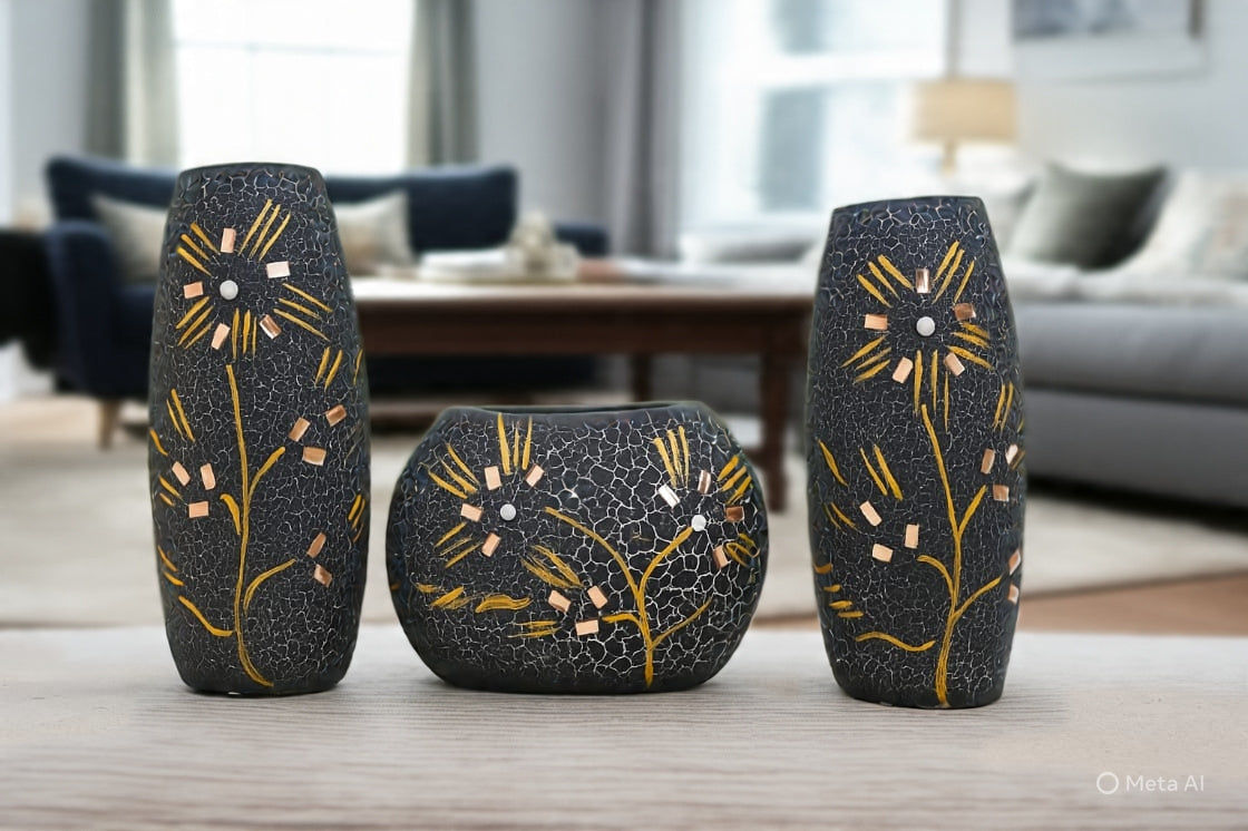 Handmade Black Clay Flower Vase Set – Luxury Home Decor & Gift Item in Pakistan