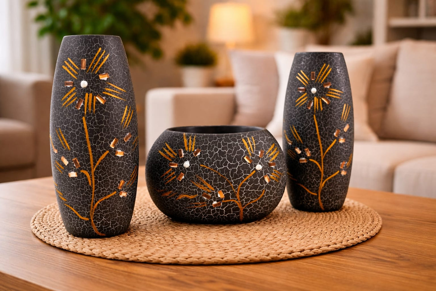 Handmade Black Clay Flower Vase Set – Luxury Home Decor & Gift Item in Pakistan