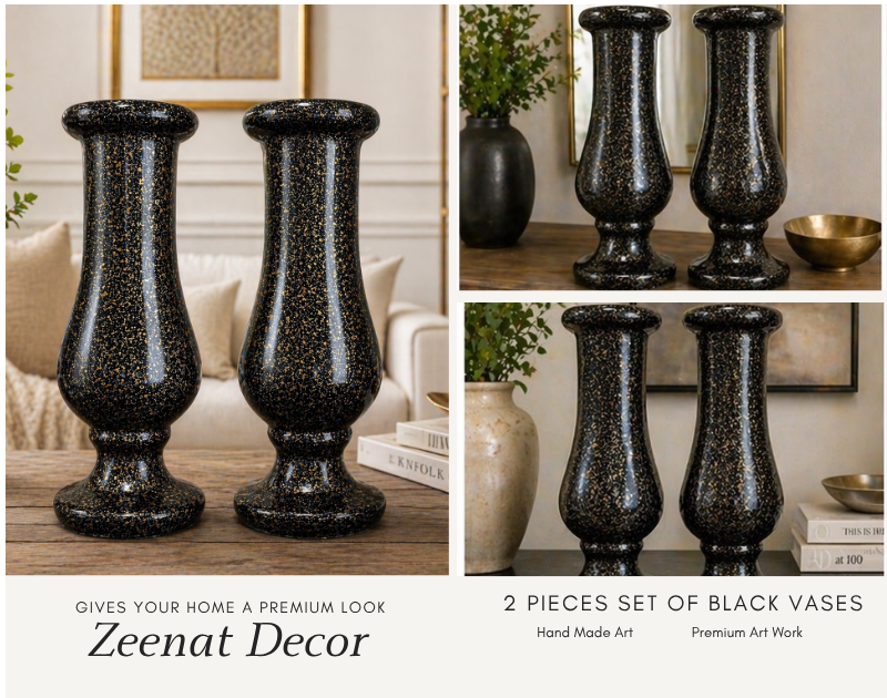 Luxury black glitter vase set of 2 for home decor, modern decorative flower vases for living room and gifts Pakistan
