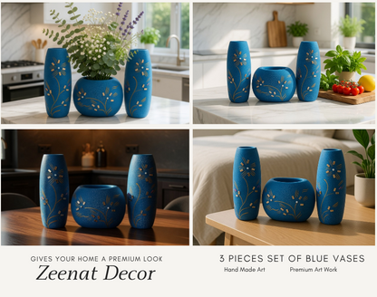 Elegant blue flower vase set for home decor and table decoration in Pakistan