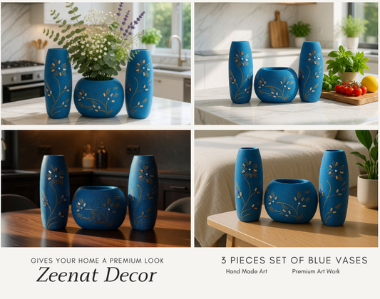 Elegant blue flower vase set for home decor and table decoration in Pakistan
