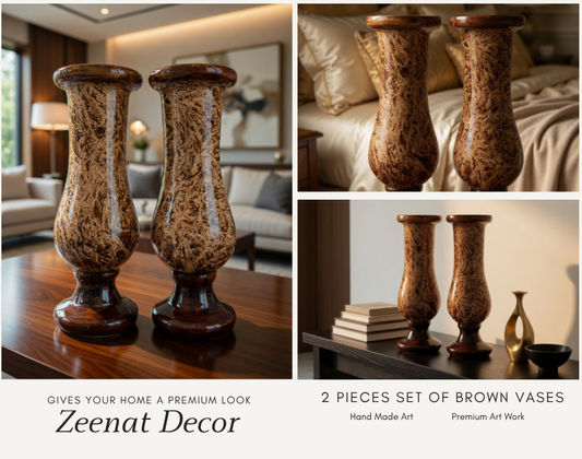 Elegant brown textured vase set of 2 for home decor, antique style decorative flower vases for living room and gifts Pakistan