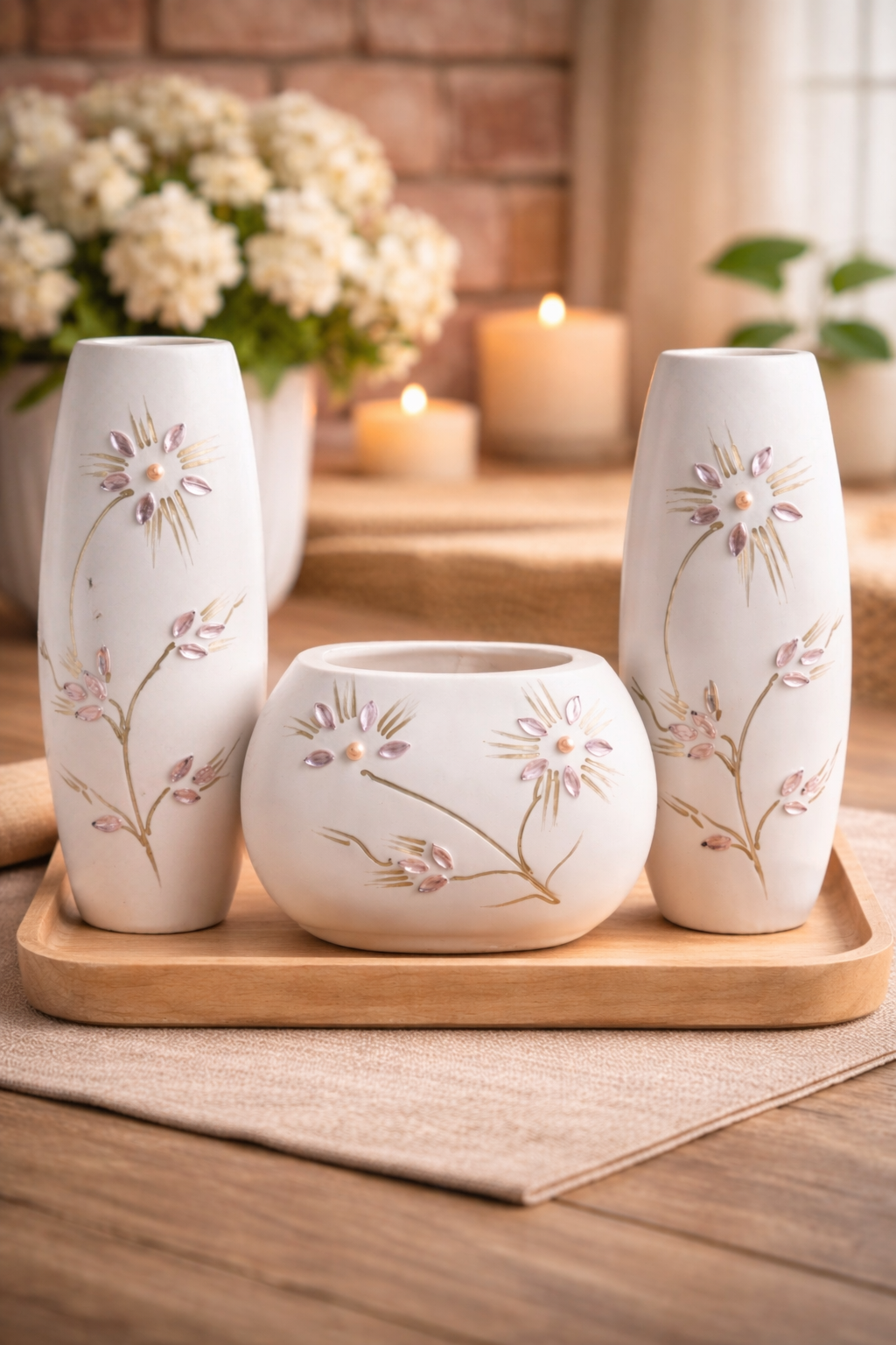 Elegant White Flower Vase Set – Luxury Home Decor & Gift Item in Pakistan