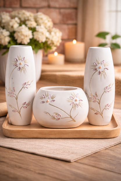 Elegant White Flower Vase Set – Luxury Home Decor & Gift Item in Pakistan
