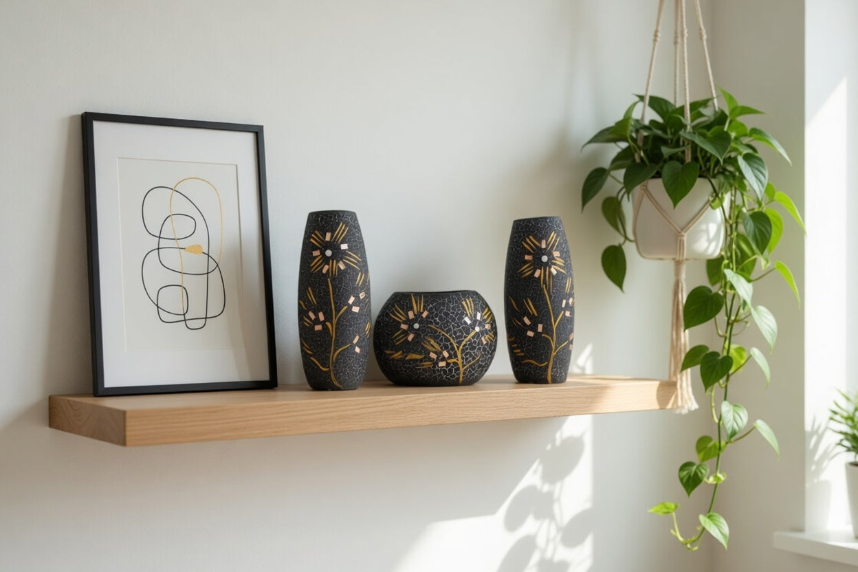 Handmade Black Clay Flower Vase Set – Luxury Home Decor & Gift Item in Pakistan