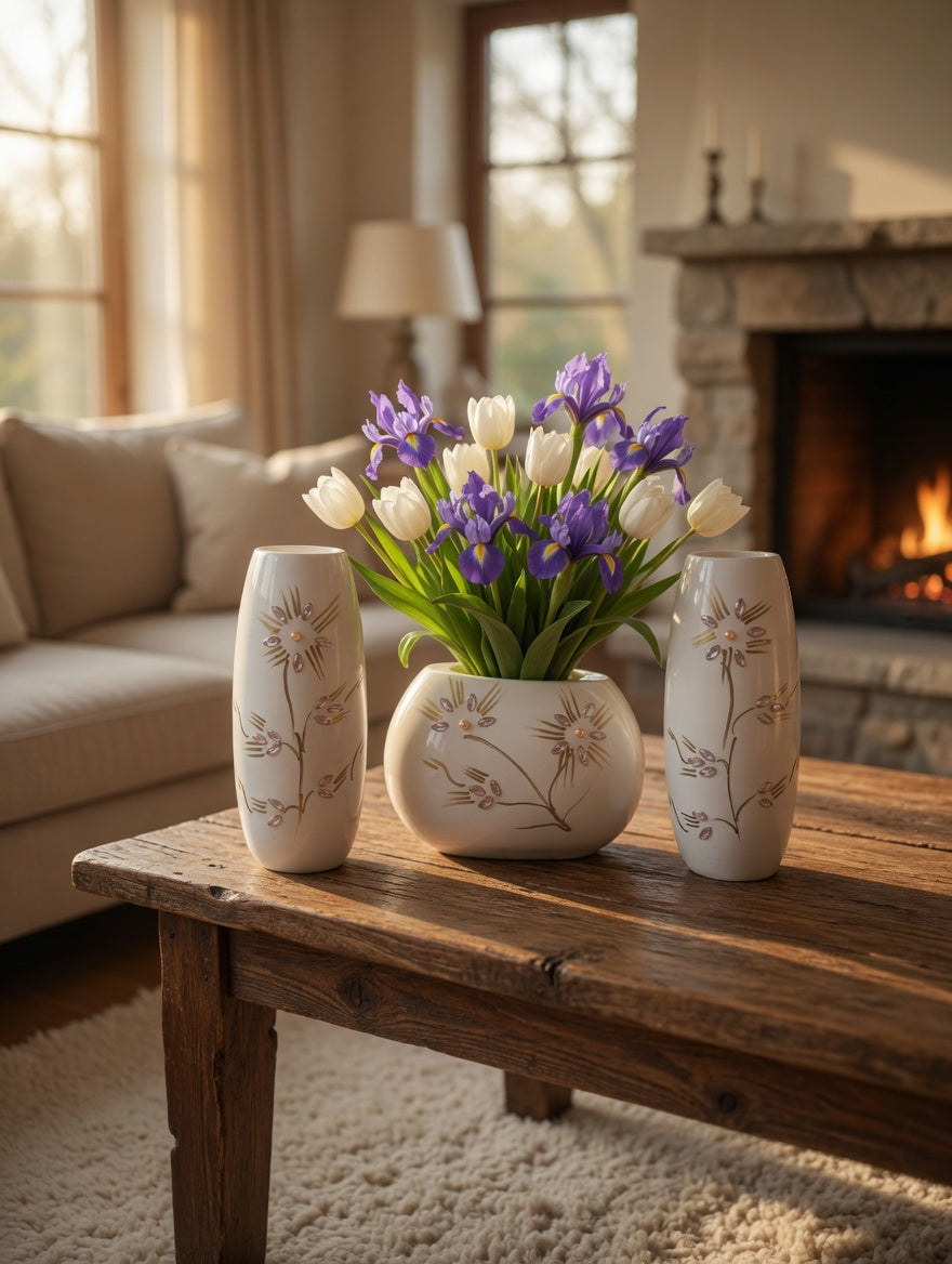 Elegant White Flower Vase Set – Luxury Home Decor & Gift Item in Pakistan