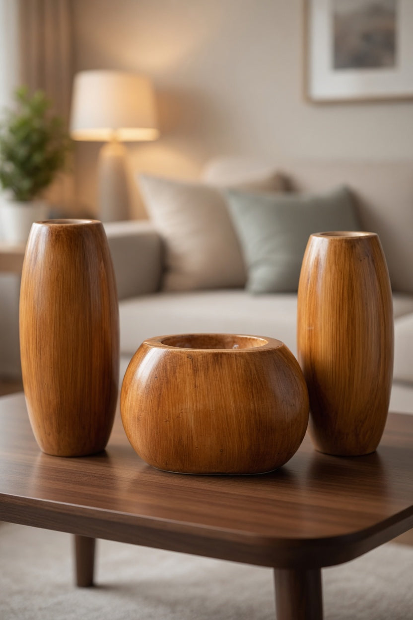 Handmade Wooden Brown Flower Vase Set – Luxury Home Decor & Gift Item in Pakistan