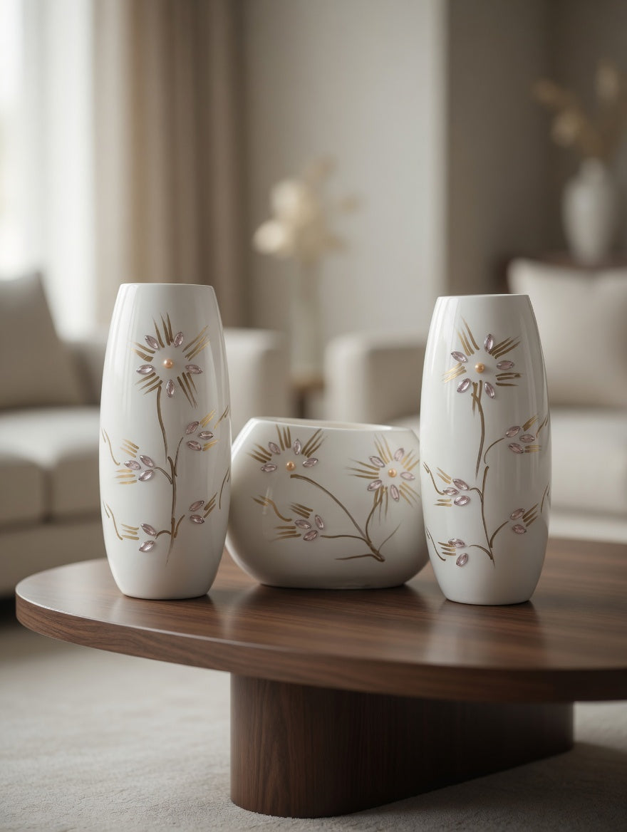 Elegant White Flower Vase Set – Luxury Home Decor & Gift Item in Pakistan