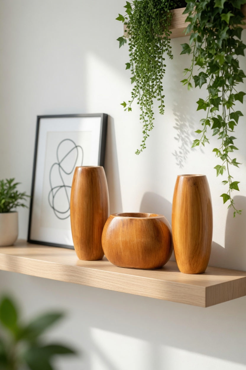 Handmade Wooden Brown Flower Vase Set – Luxury Home Decor & Gift Item in Pakistan