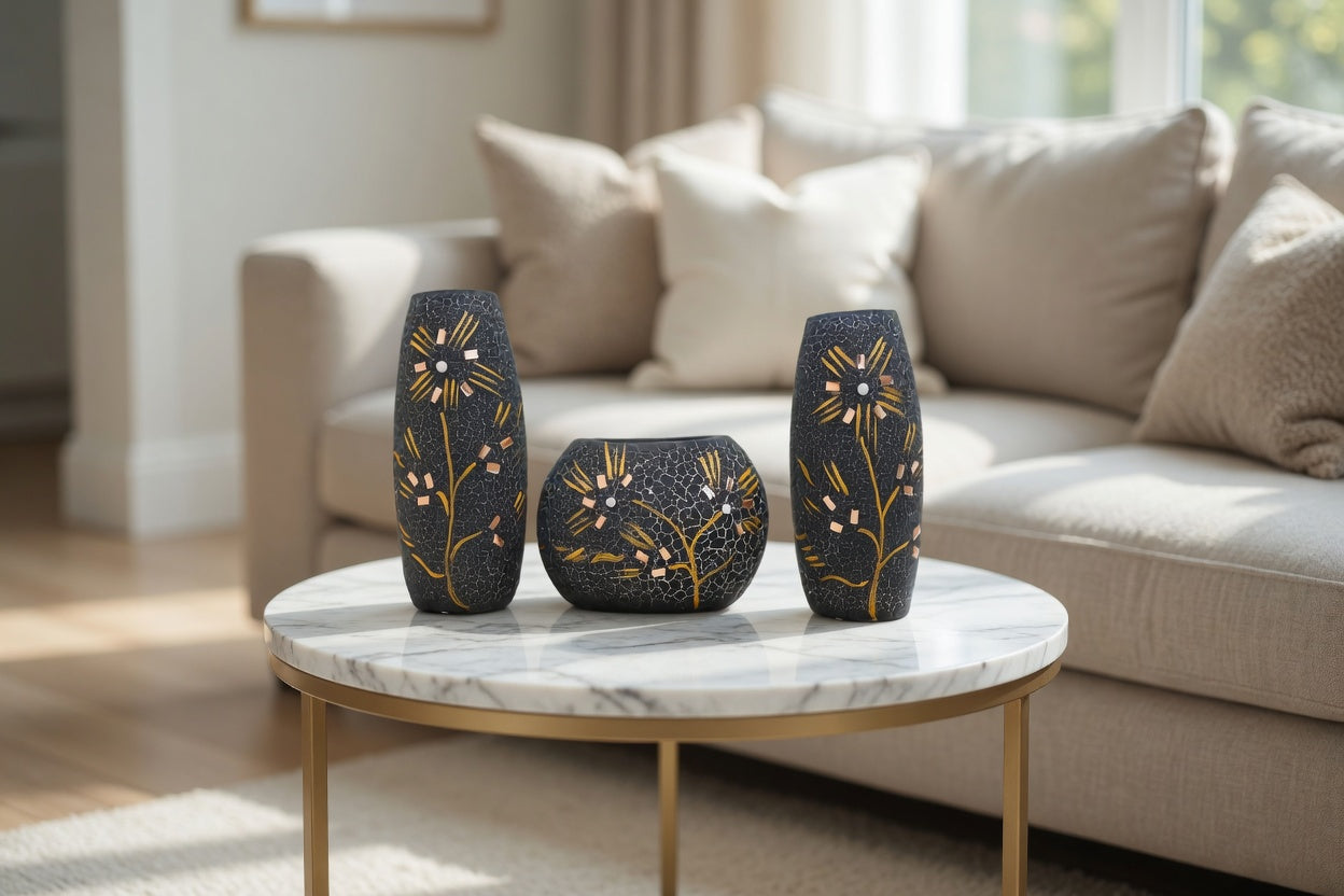 Handmade Black Clay Flower Vase Set – Luxury Home Decor & Gift Item in Pakistan