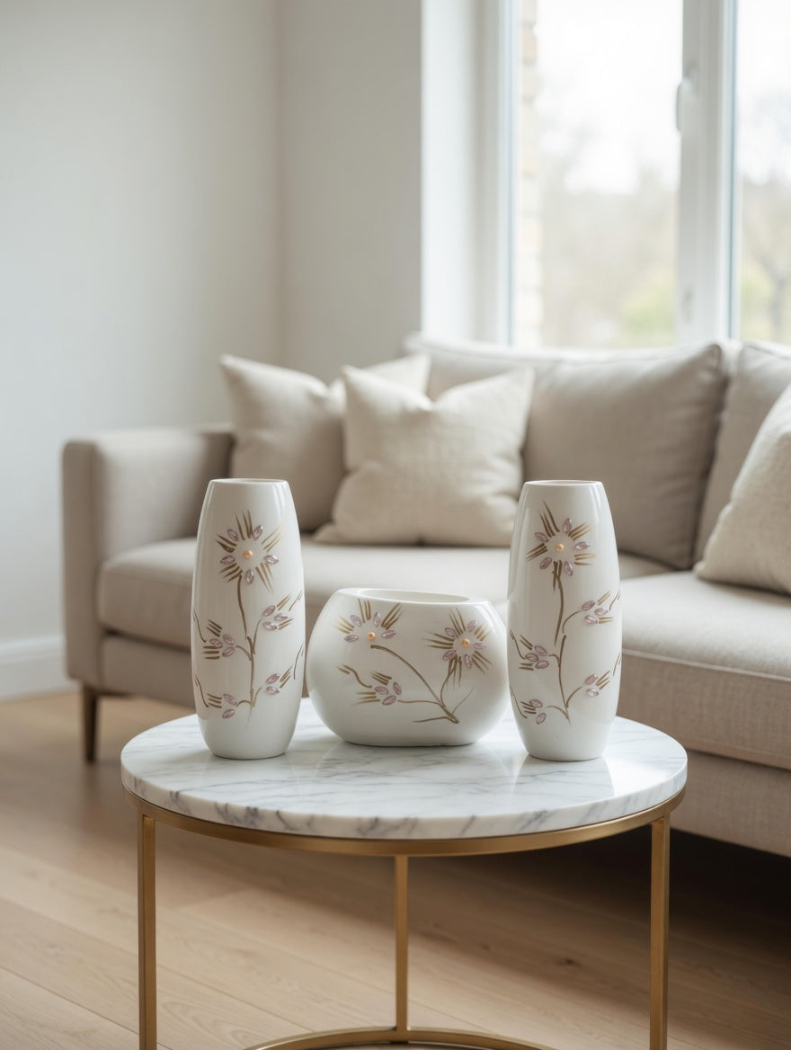 Elegant White Flower Vase Set – Luxury Home Decor & Gift Item in Pakistan