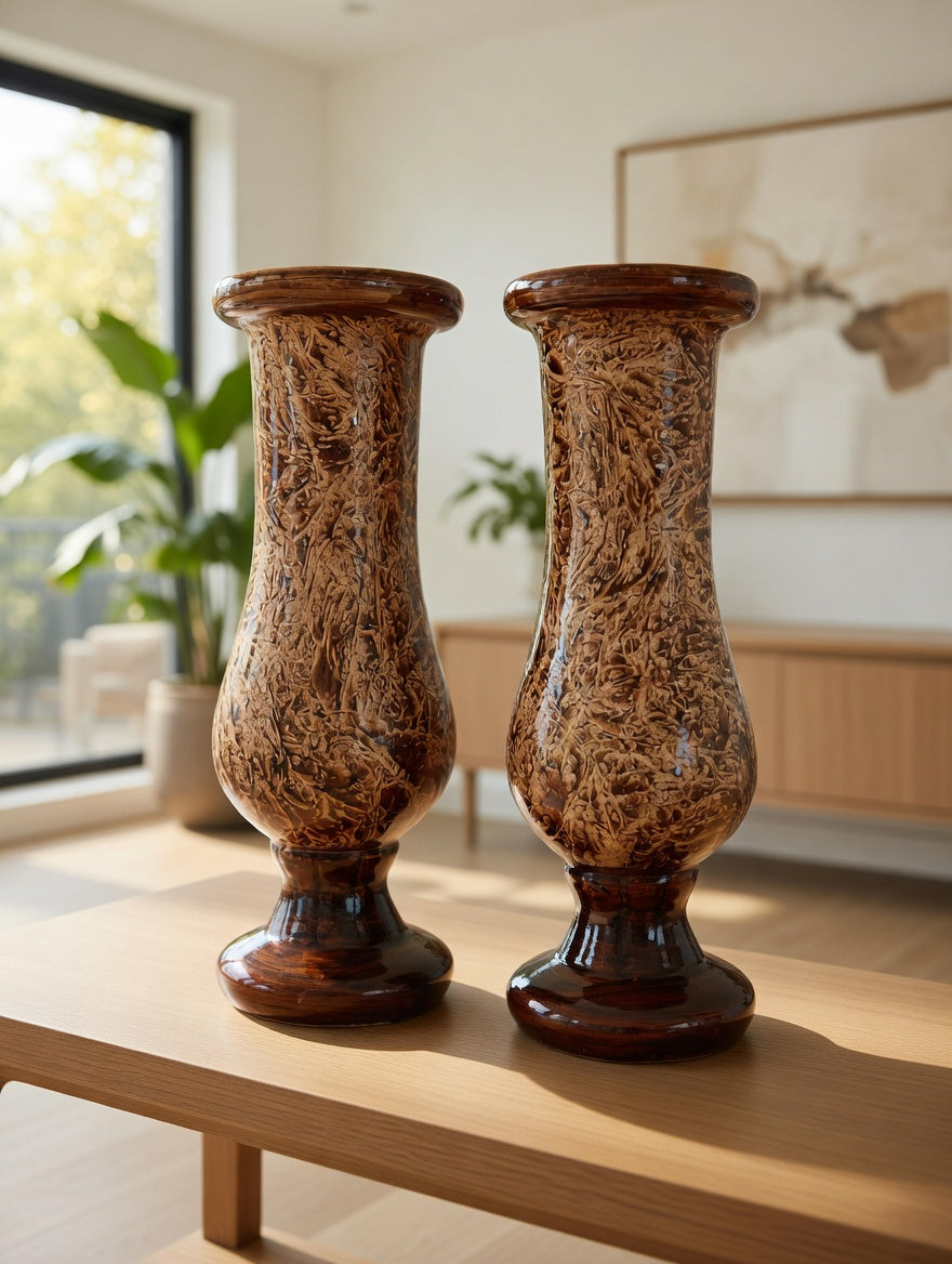 Elegant Brown Textured Vase Set of 2 – Antique Style Decorative Flower Vases for Home Decor & Gifts Pakistan