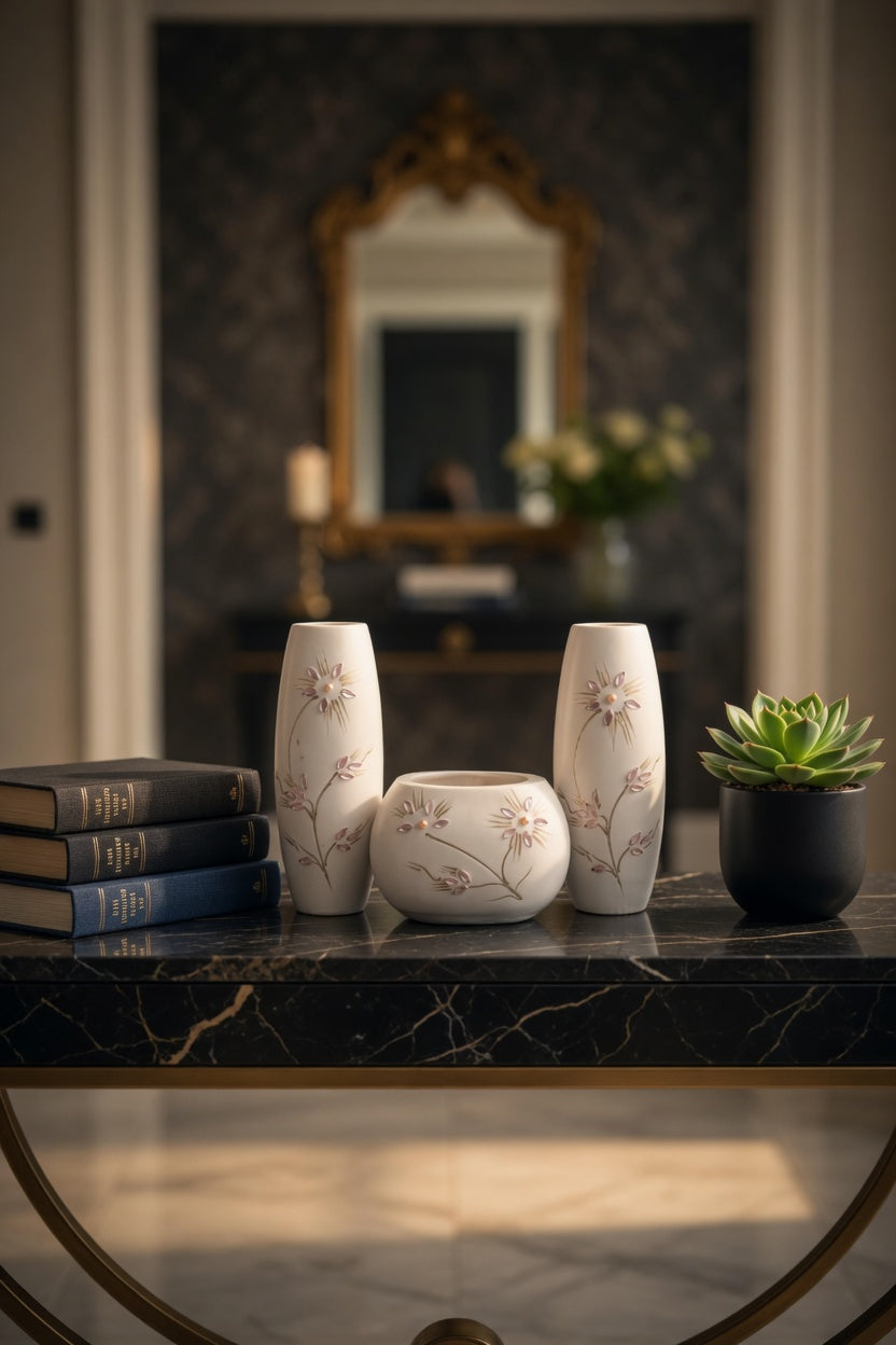 Elegant White Flower Vase Set – Luxury Home Decor & Gift Item in Pakistan