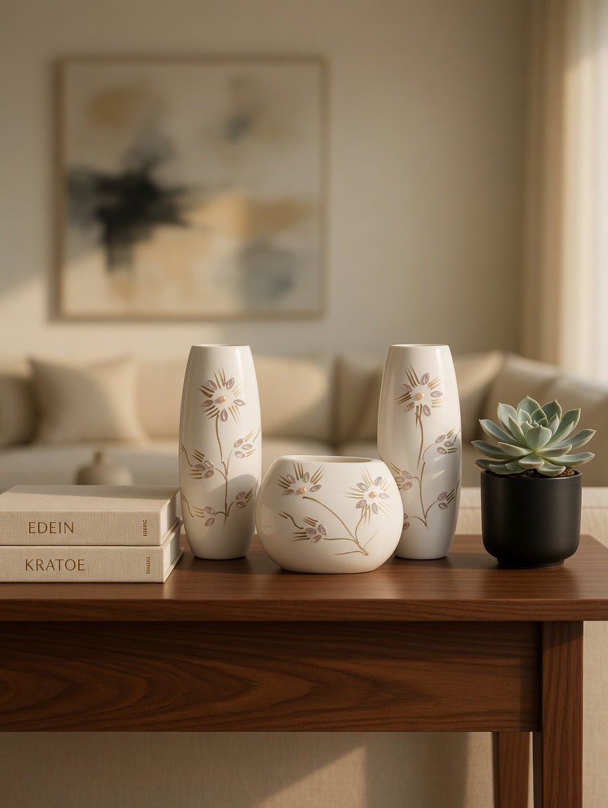 Elegant White Flower Vase Set – Luxury Home Decor & Gift Item in Pakistan