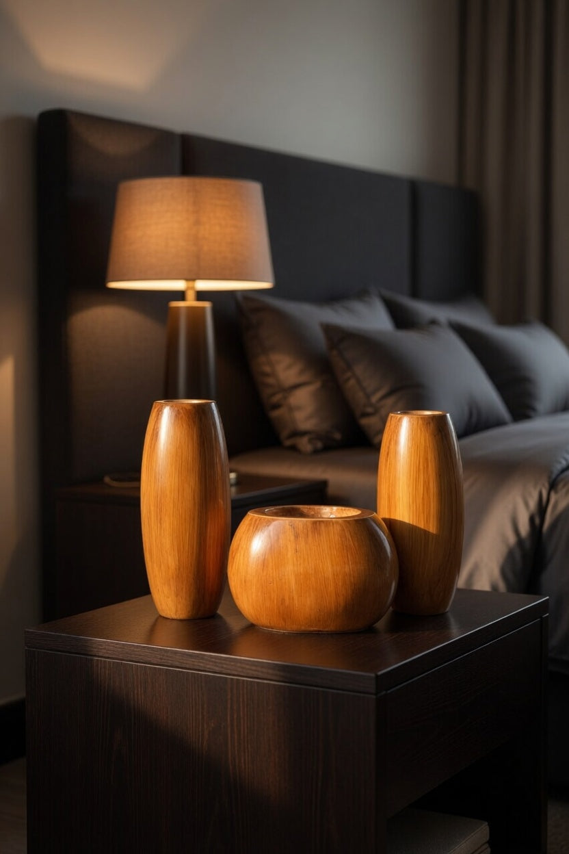 Handmade Wooden Brown Flower Vase Set – Luxury Home Decor & Gift Item in Pakistan
