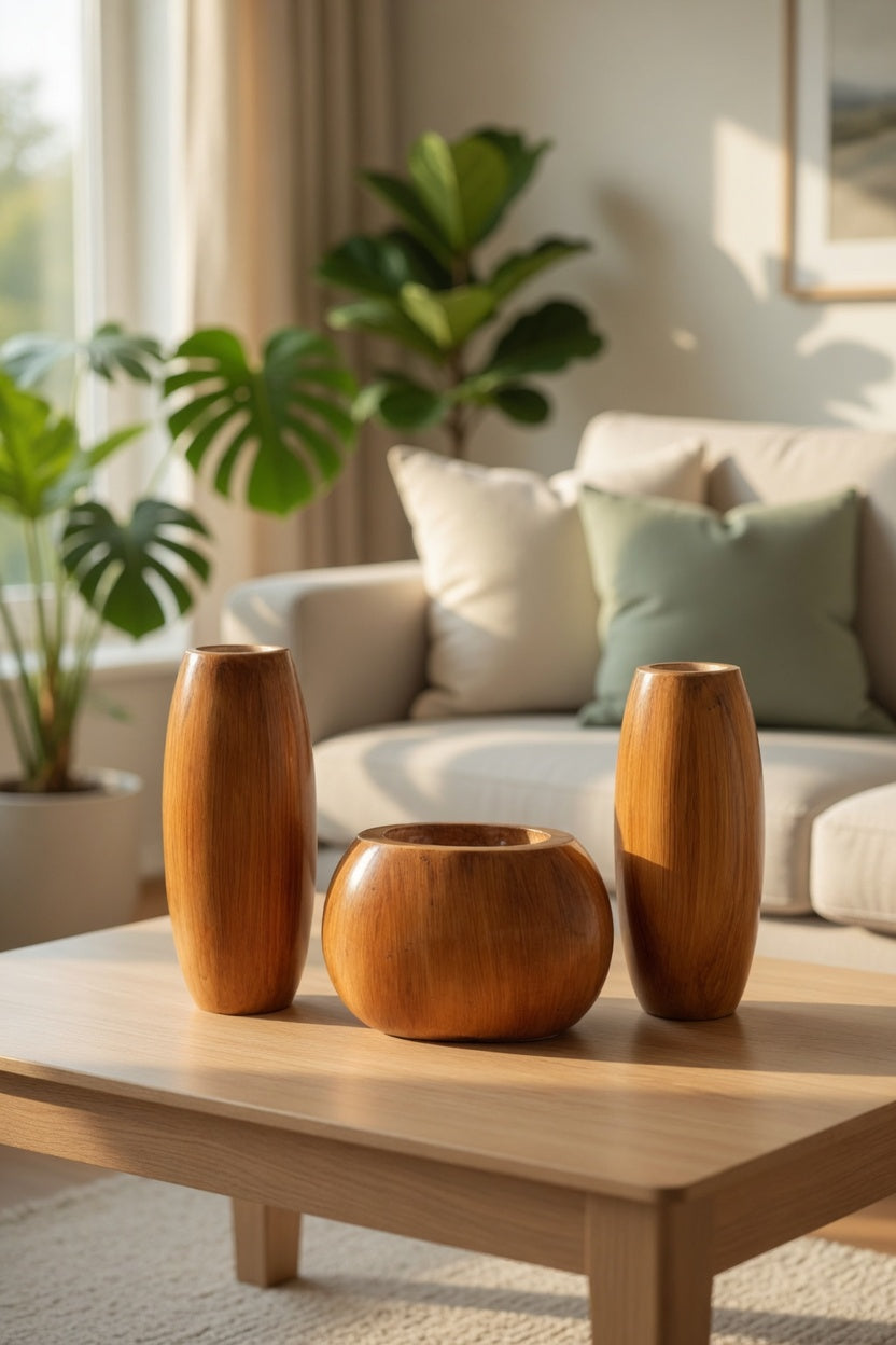 Handmade Wooden Brown Flower Vase Set – Luxury Home Decor & Gift Item in Pakistan