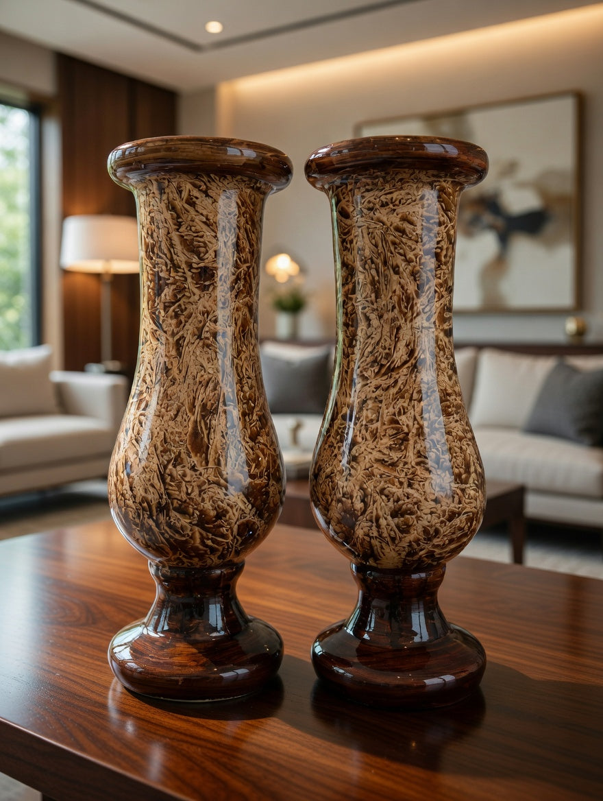 Elegant Brown Textured Vase Set of 2 – Antique Style Decorative Flower Vases for Home Decor & Gifts Pakistan