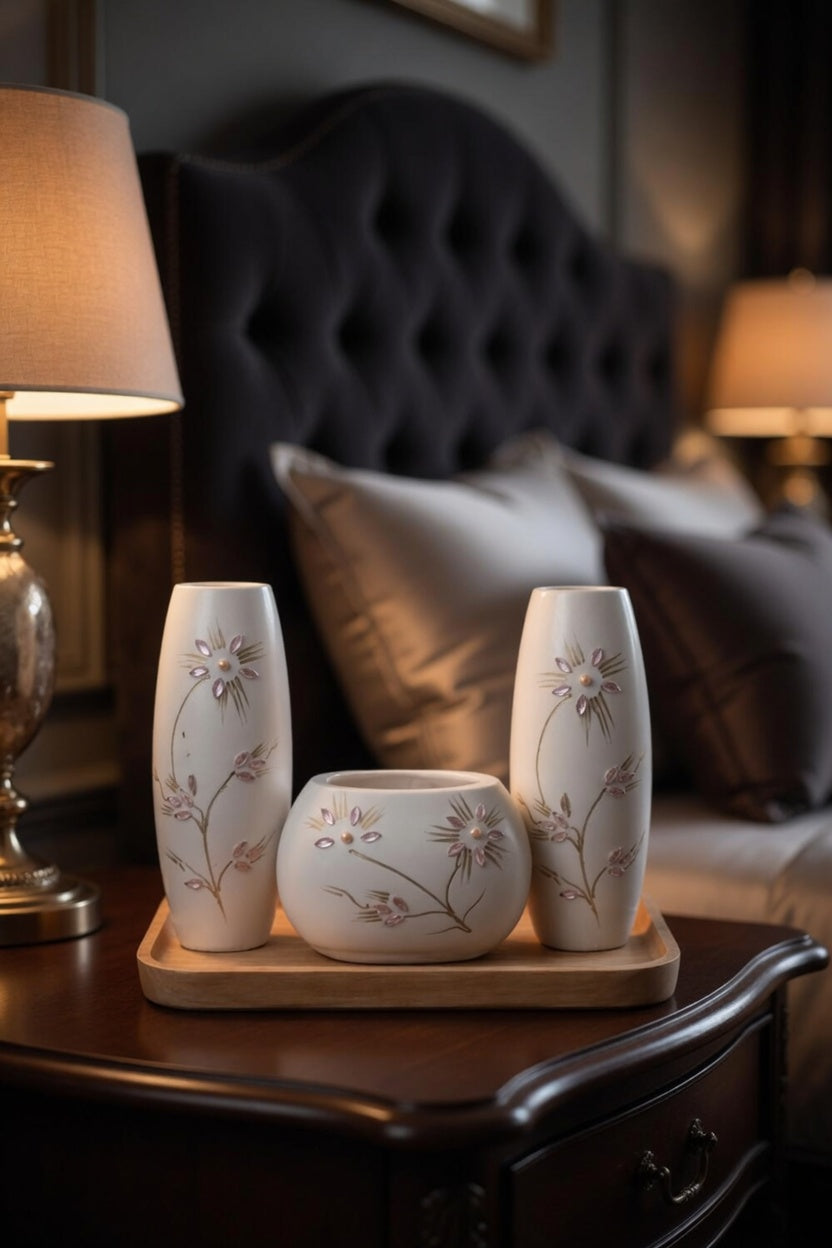 Elegant White Flower Vase Set – Luxury Home Decor & Gift Item in Pakistan