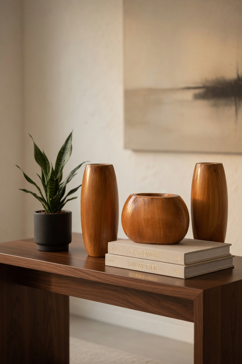 Handmade Wooden Brown Flower Vase Set – Luxury Home Decor & Gift Item in Pakistan