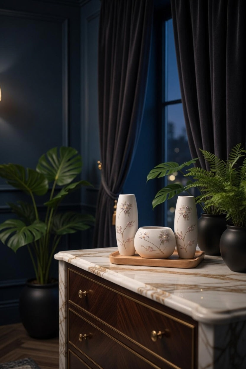 Elegant White Flower Vase Set – Luxury Home Decor & Gift Item in Pakistan