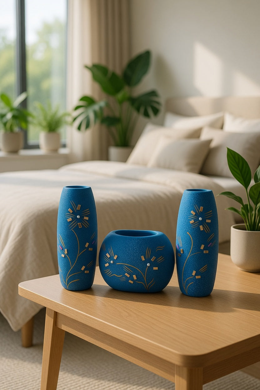 Elegant Blue Flower Vase Set – Handmade Home Decor & Gift Item Pakistan