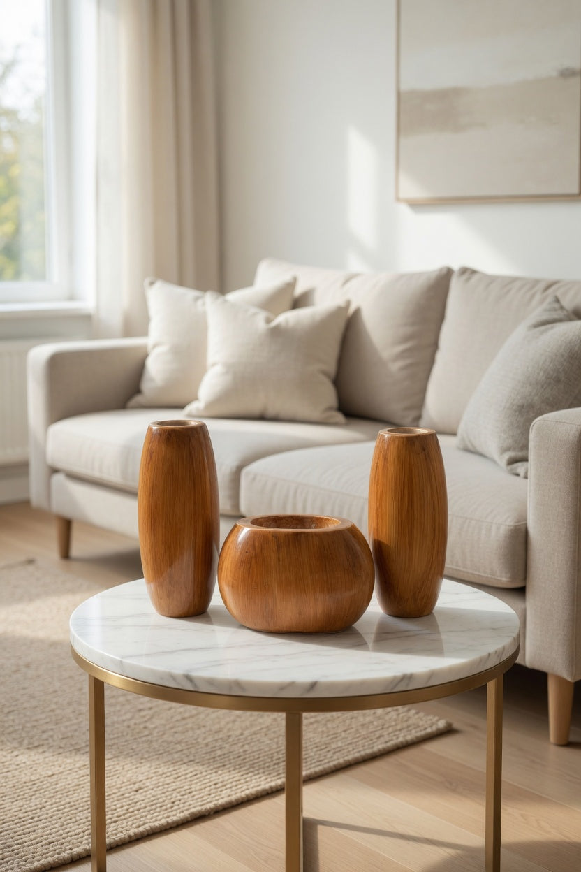 Handmade Wooden Brown Flower Vase Set – Luxury Home Decor & Gift Item in Pakistan