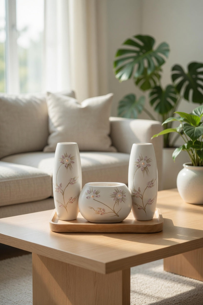 Elegant White Flower Vase Set – Luxury Home Decor & Gift Item in Pakistan