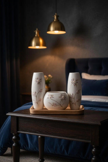 Elegant White Flower Vase Set – Luxury Home Decor & Gift Item in Pakistan