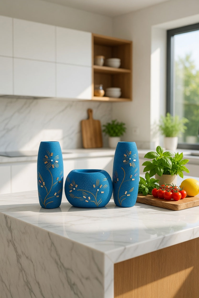 Elegant Blue Flower Vase Set – Handmade Home Decor & Gift Item Pakistan