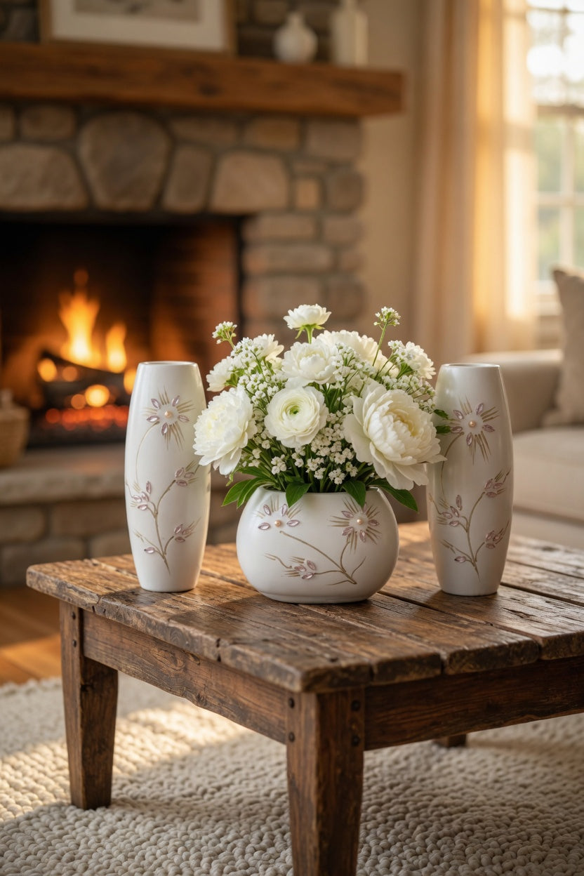 Elegant White Flower Vase Set – Luxury Home Decor & Gift Item in Pakistan