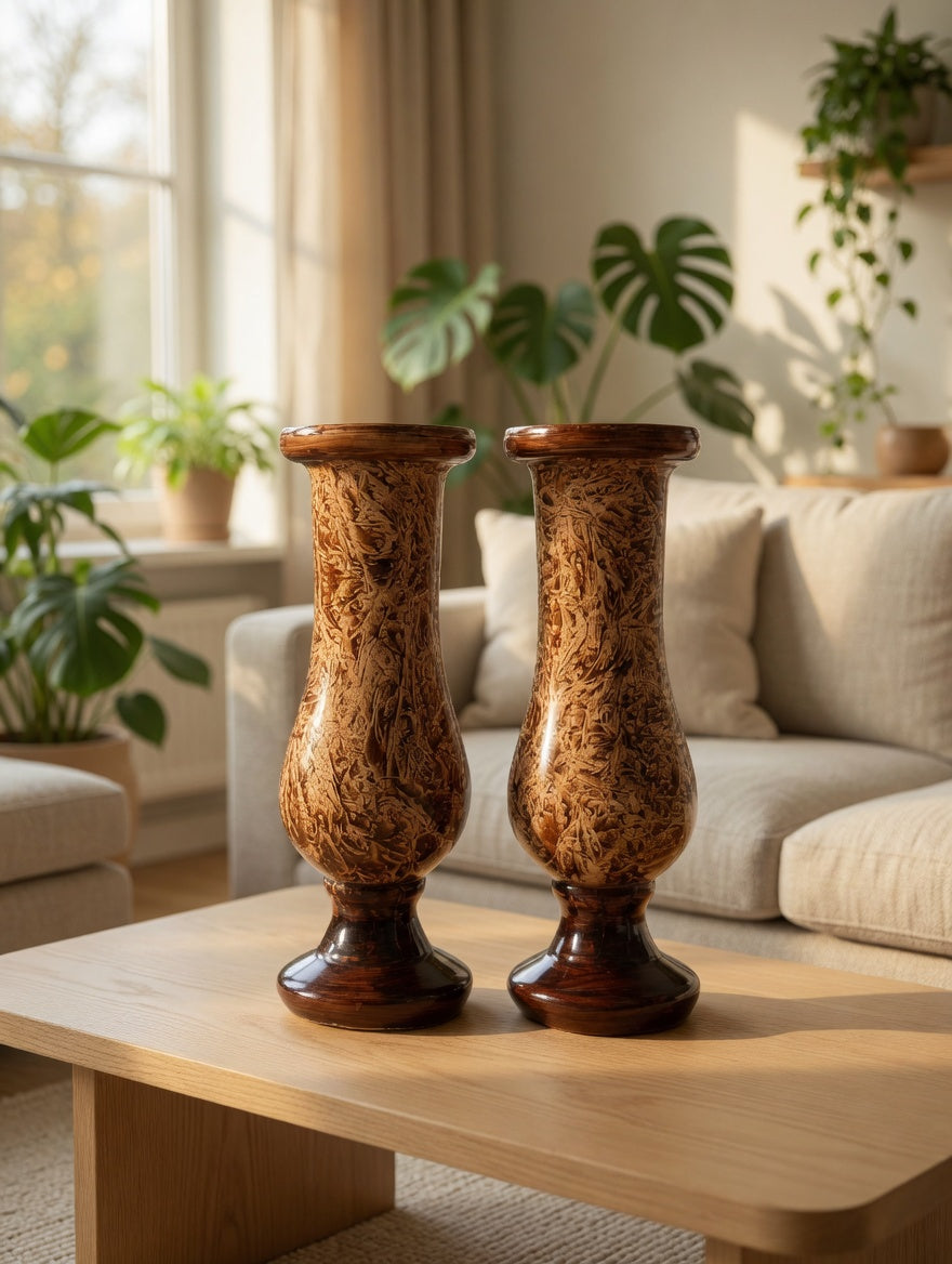 Elegant Brown Textured Vase Set of 2 – Antique Style Decorative Flower Vases for Home Decor & Gifts Pakistan