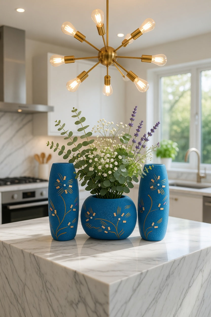 Elegant Blue Flower Vase Set – Handmade Home Decor & Gift Item Pakistan