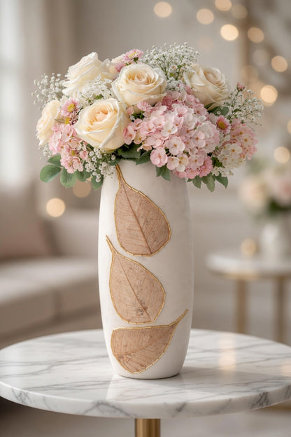 Elegant White Clay Vase with Leaf Design – Single Decorative Flower Vase for Home & Gift Pakistan