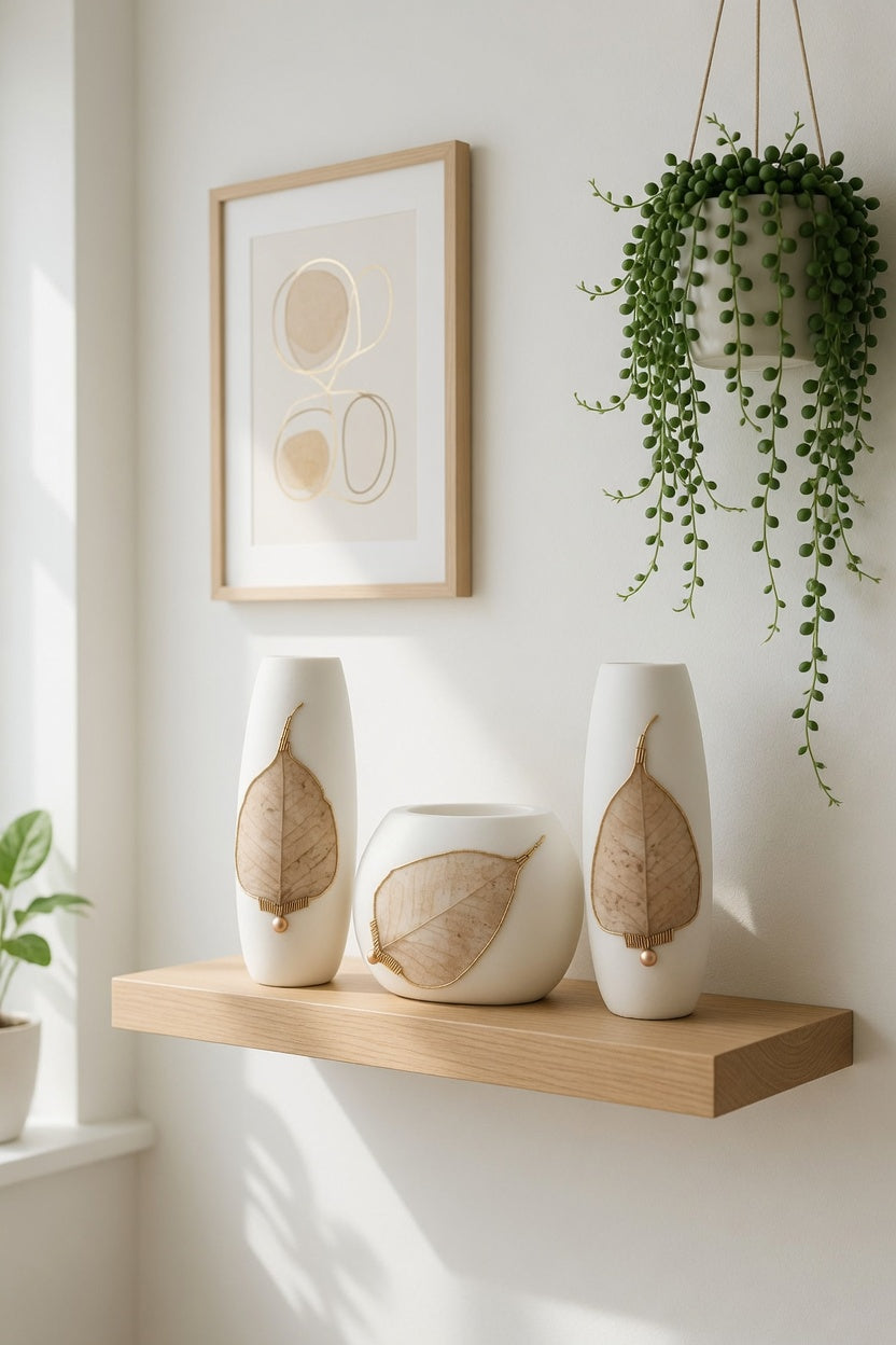 Elegant White Leaf Design Vase Set – Luxury Modern Home Decor Flower Vases for Living Room & Gifts Pakistan