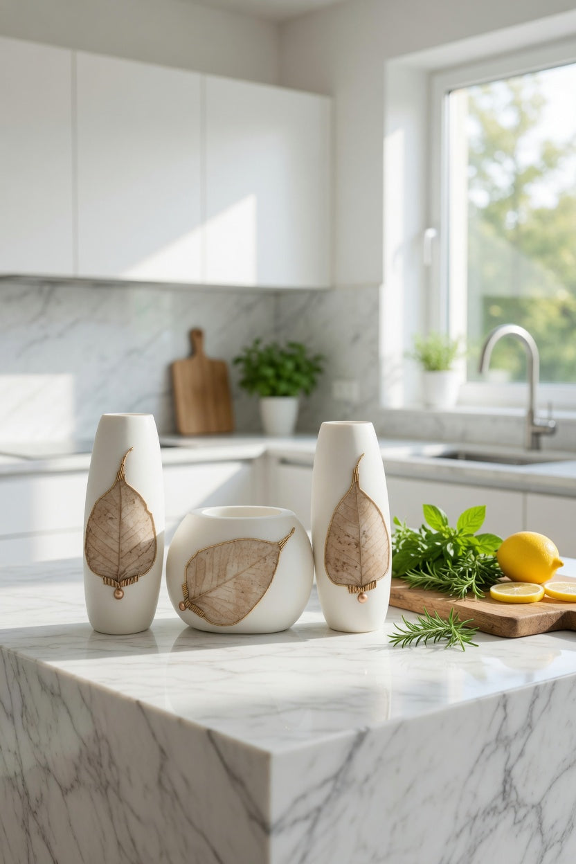 Elegant White Leaf Design Vase Set – Luxury Modern Home Decor Flower Vases for Living Room & Gifts Pakistan