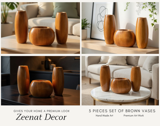 Handmade wooden flower vase set for home decor and table decoration in Pakistan